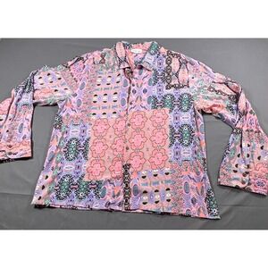 Raga Man Patchwork Print Viscose Button Down Shirt‎ Mens 2X Pink Purple MRW145